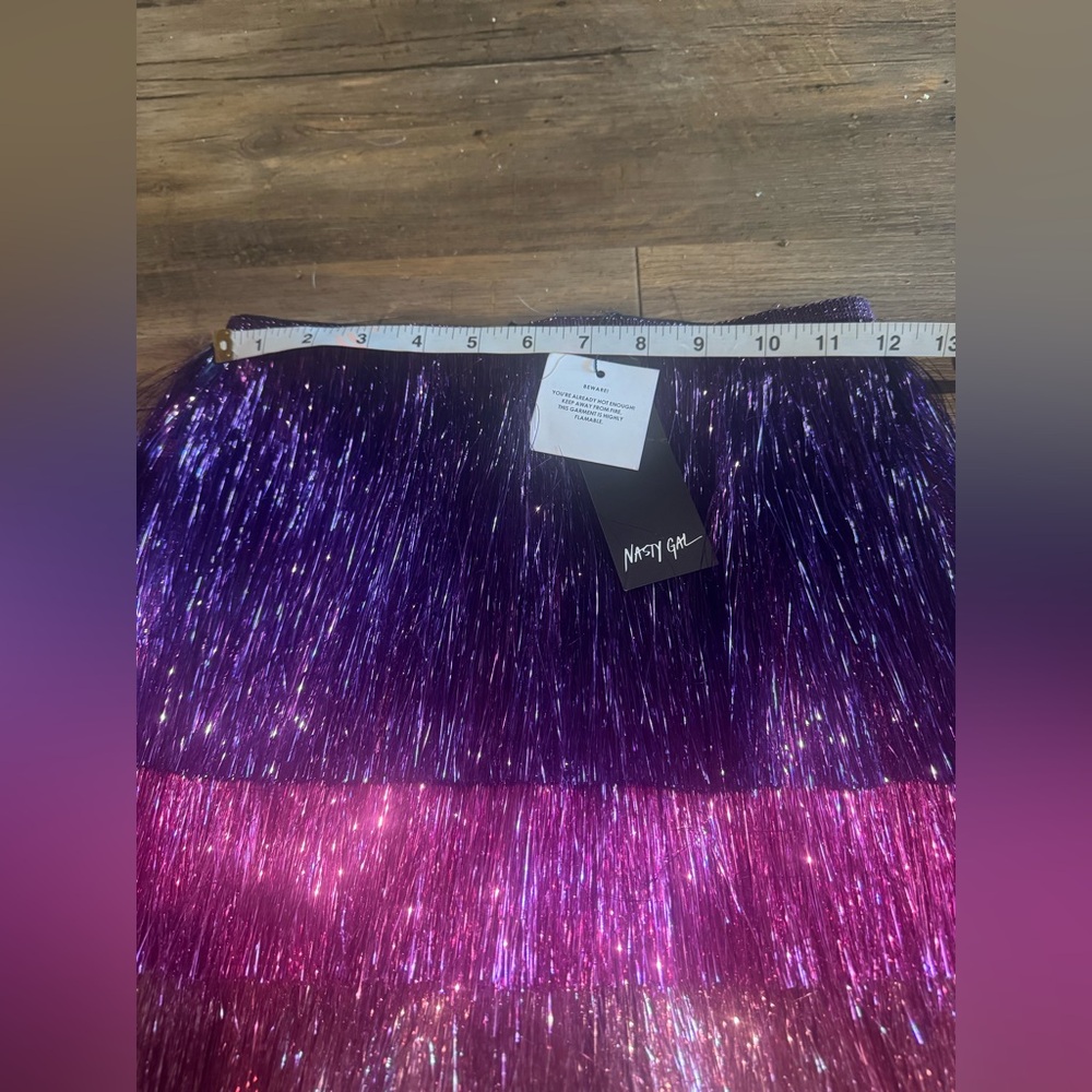 NWT Nasty Gal Multicolored High Waisted Tinsel Fringe Shorts Pink & Purple Sz 2 - Picture 7 of 8
